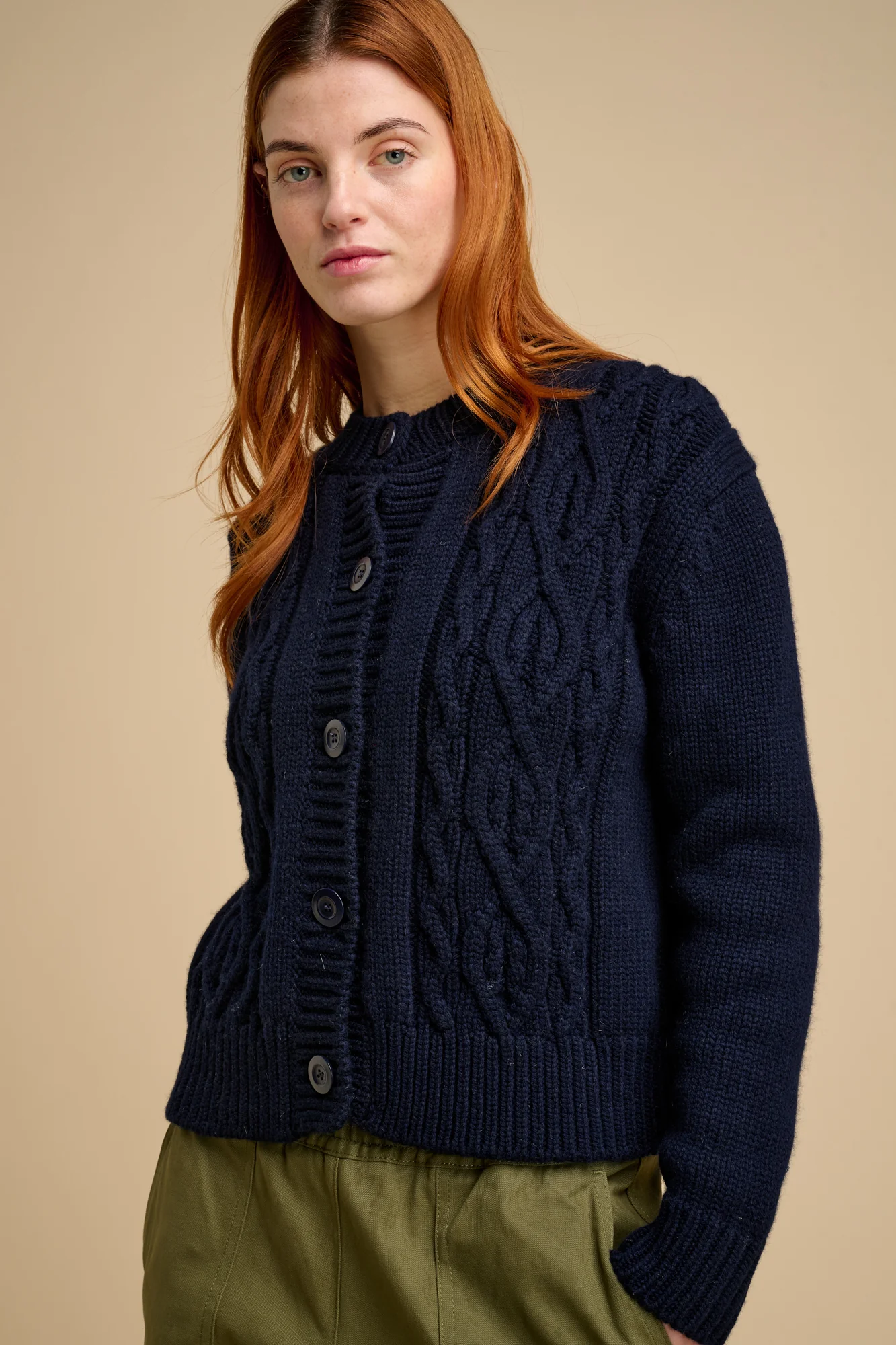Women's Heavy Cable Cardigan Navy - Image 2