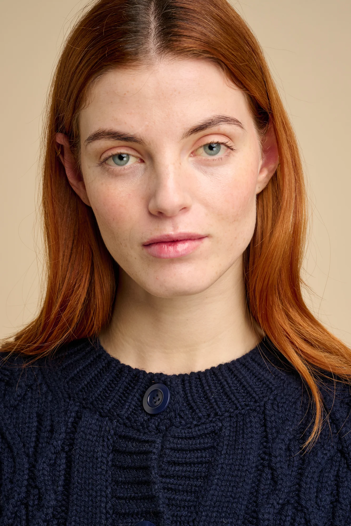 Women's Heavy Cable Cardigan Navy - Image 3