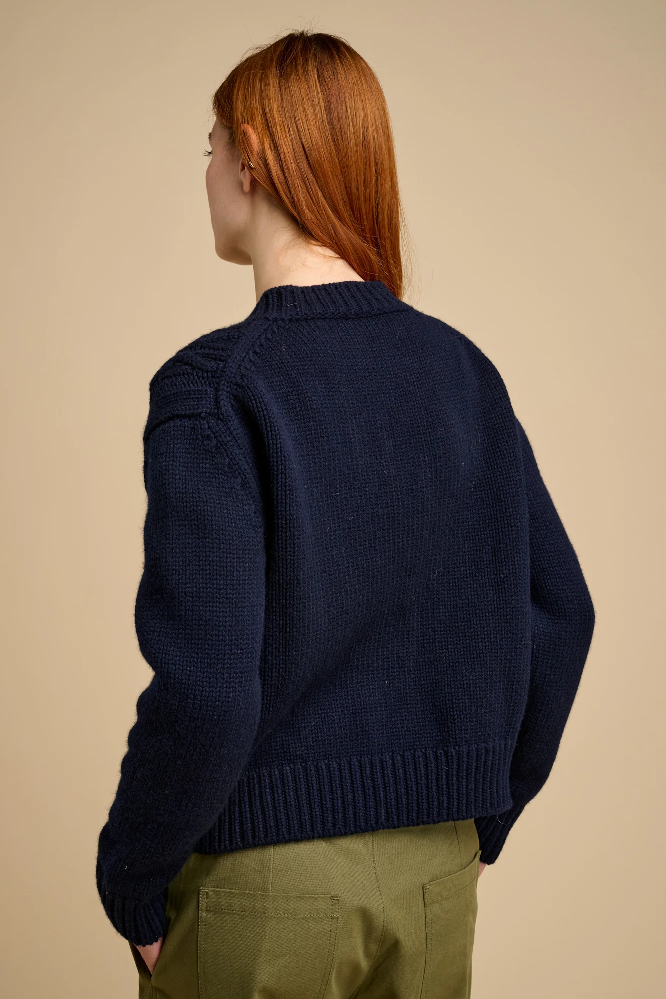 Women's Heavy Cable Cardigan Navy - Image 4