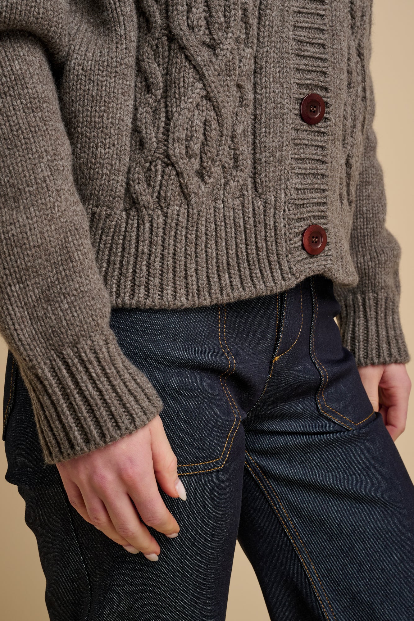 Women's Heavy Cable Cardigan Truffle - Image 5