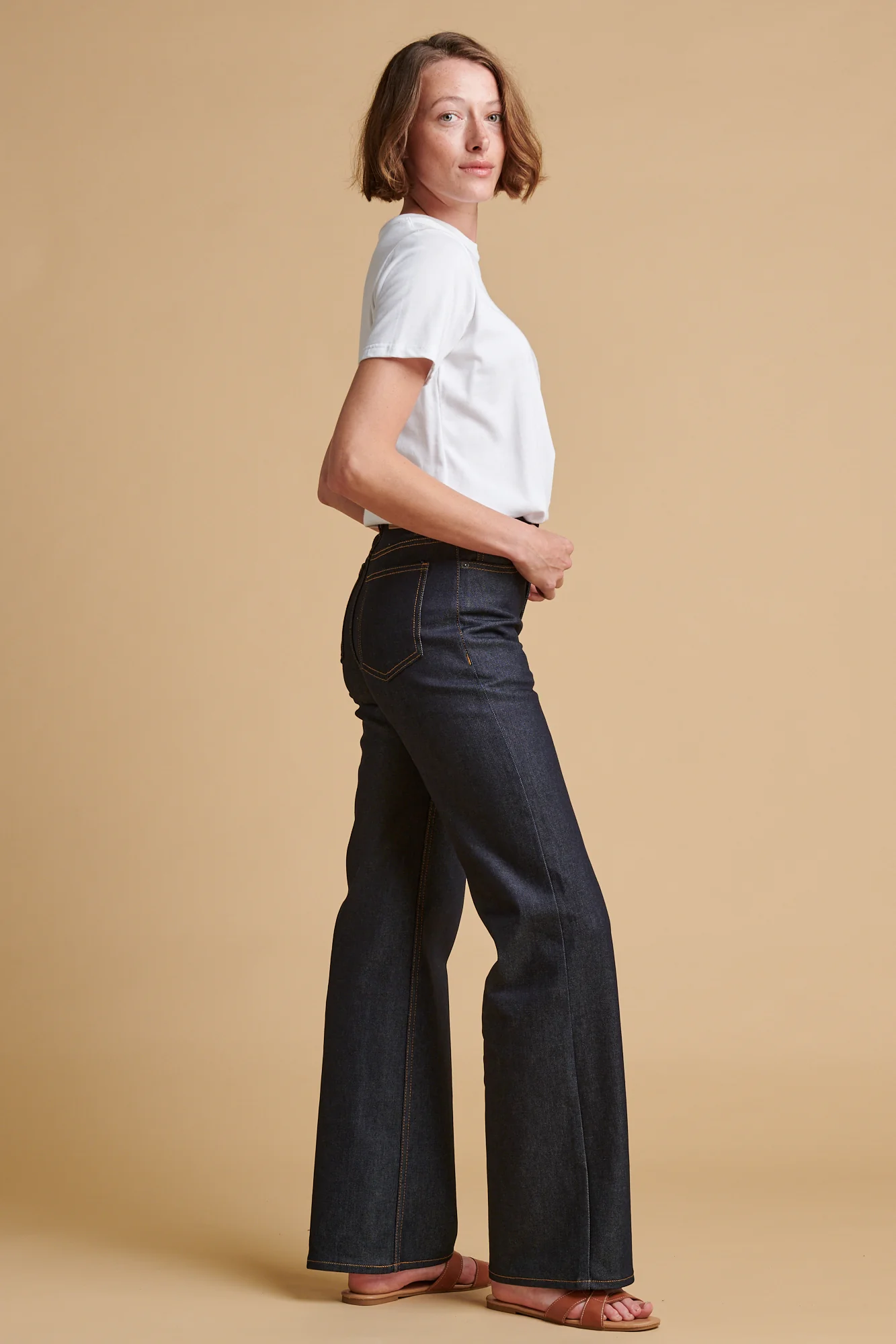 Women's Wide Leg High Rise Denim Jeans - Indigo - Image 3