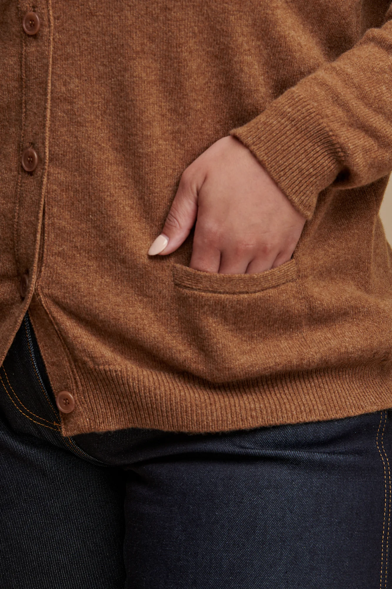 Women's Lambswool Cardigan - Dark Camel - Image 4
