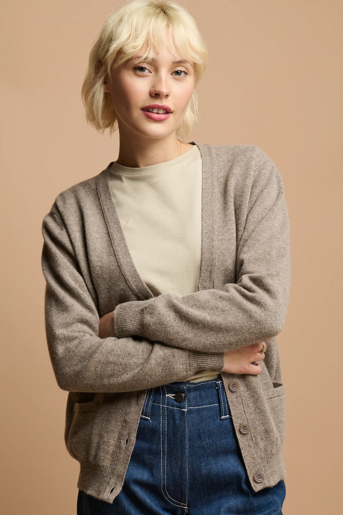 Women's Lambswool Cardigan - Truffle - Image 3