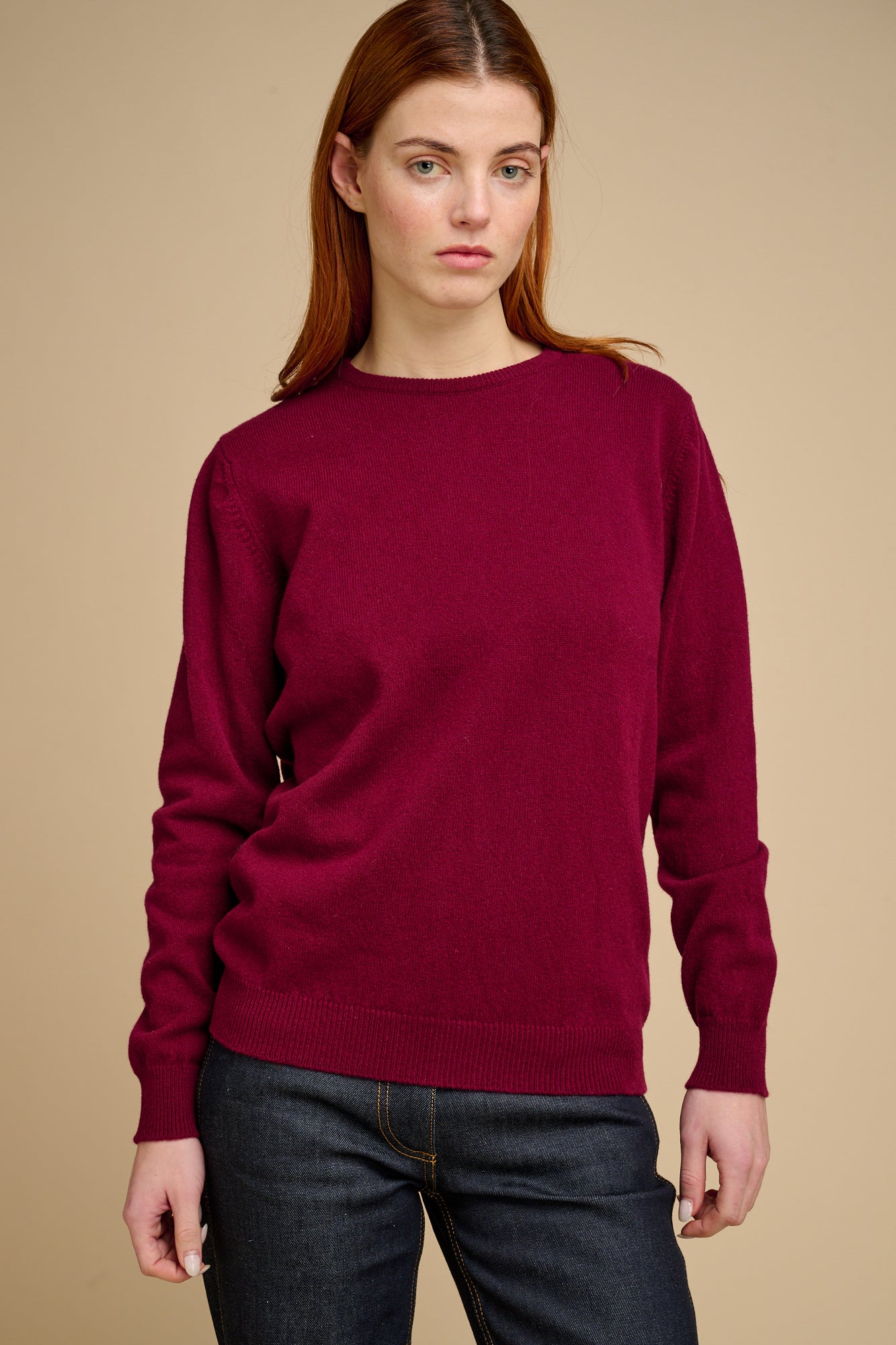 Women's Lambswool Crew Neck- Burgundy - Image 3