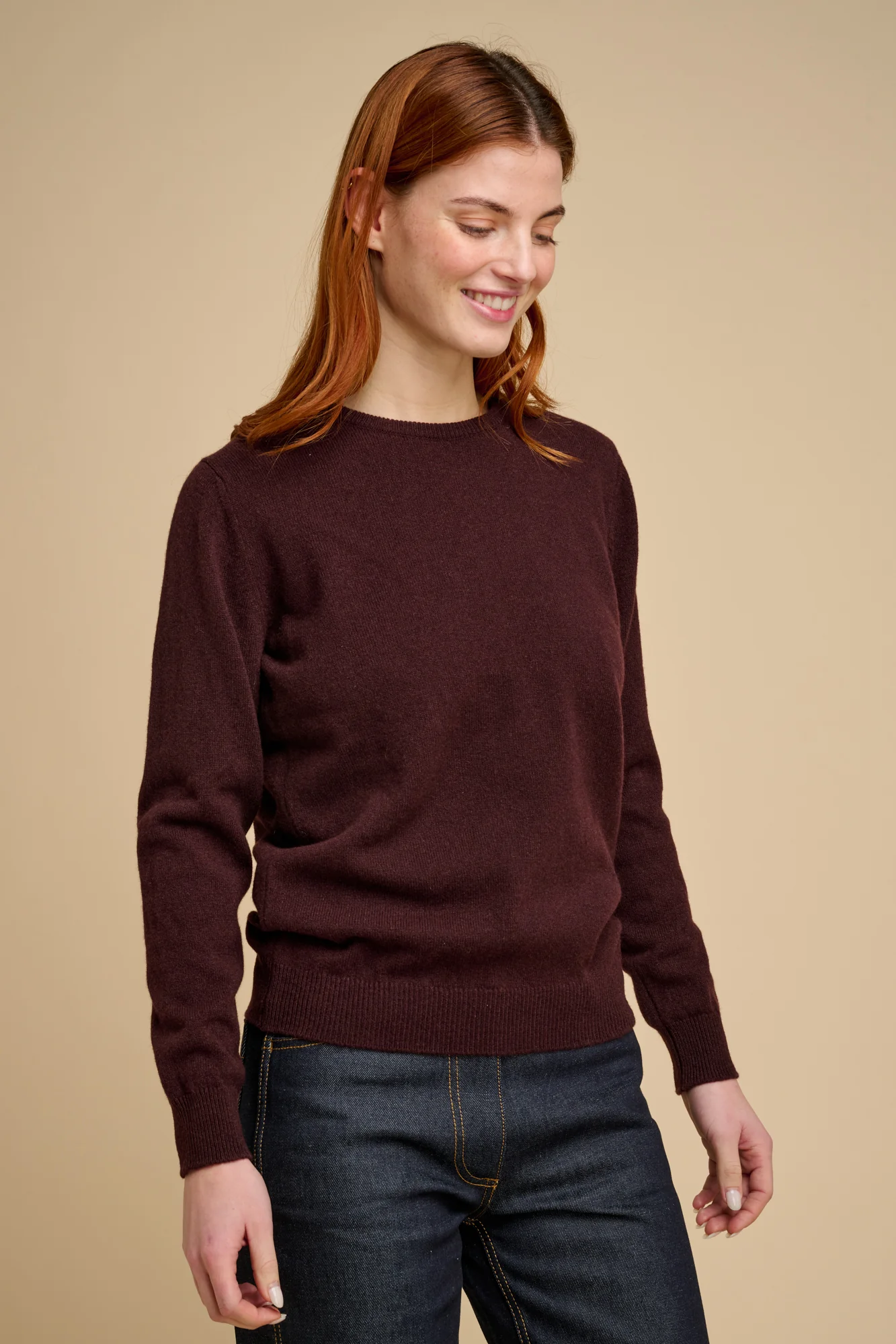 Women's Lambswool Crew Neck - Chocolate