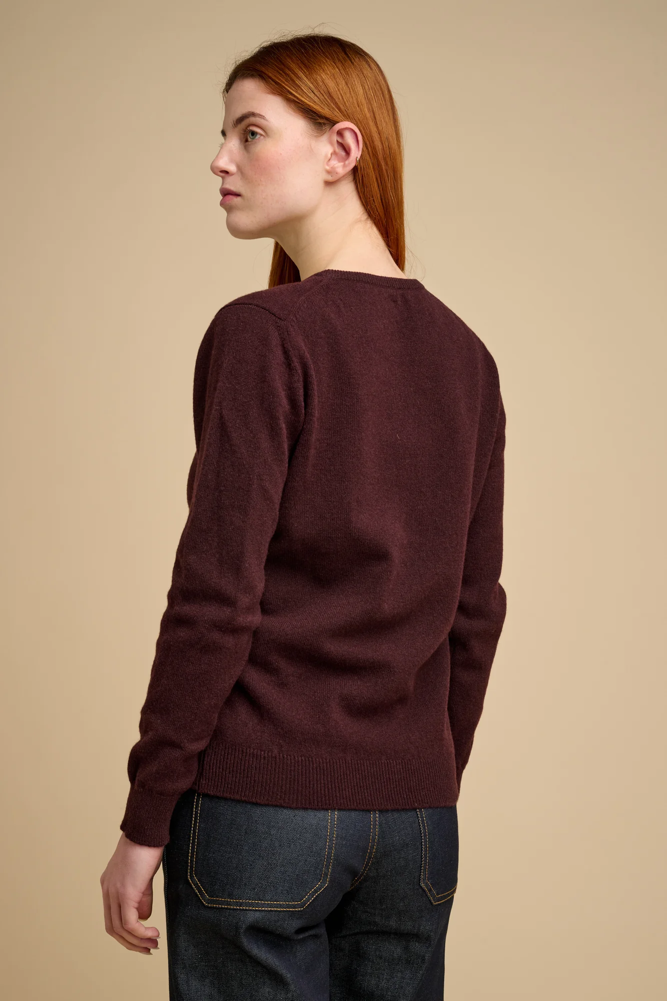 Women's Lambswool Crew Neck - Chocolate - Image 2