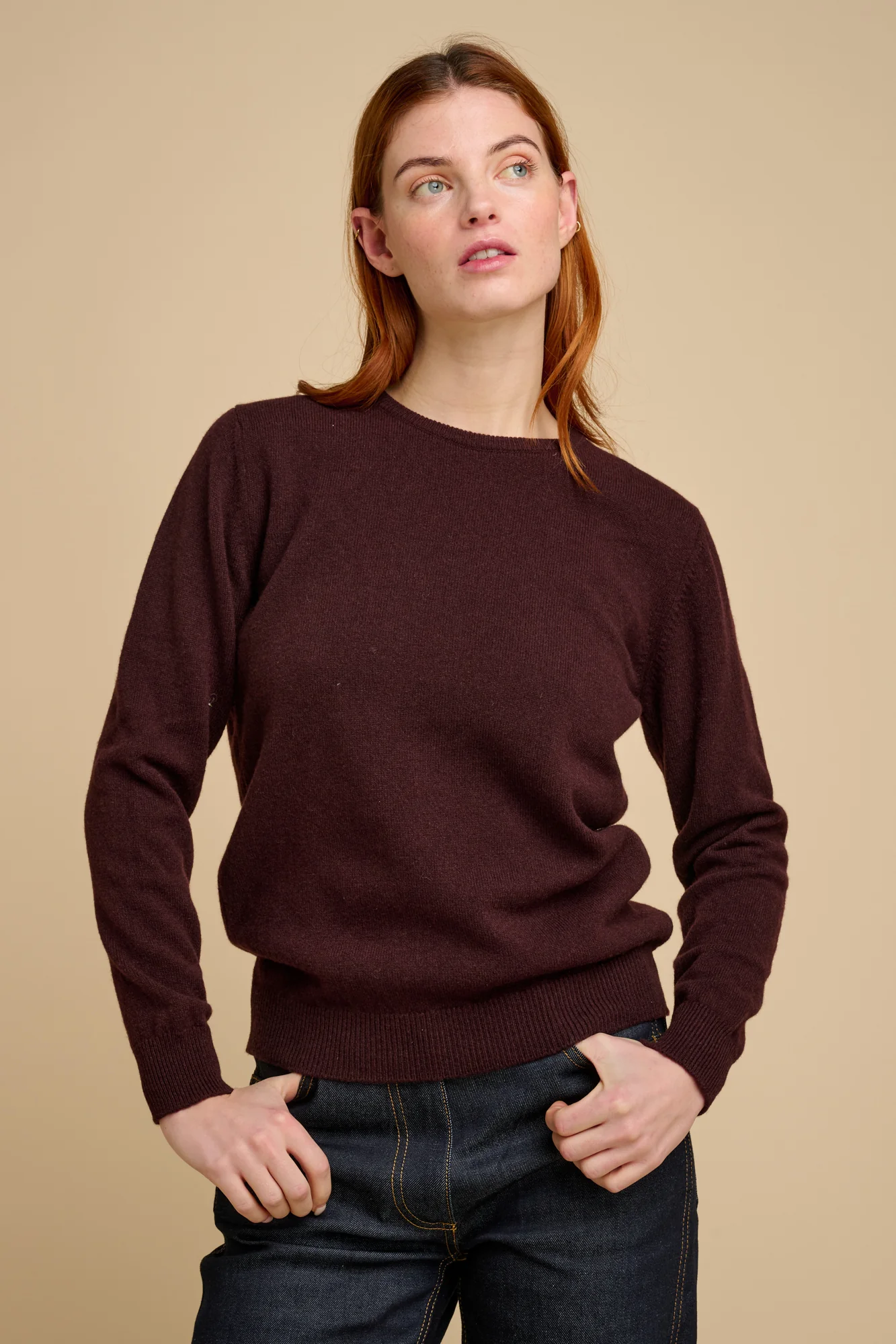 Women's Lambswool Crew Neck - Chocolate - Image 4