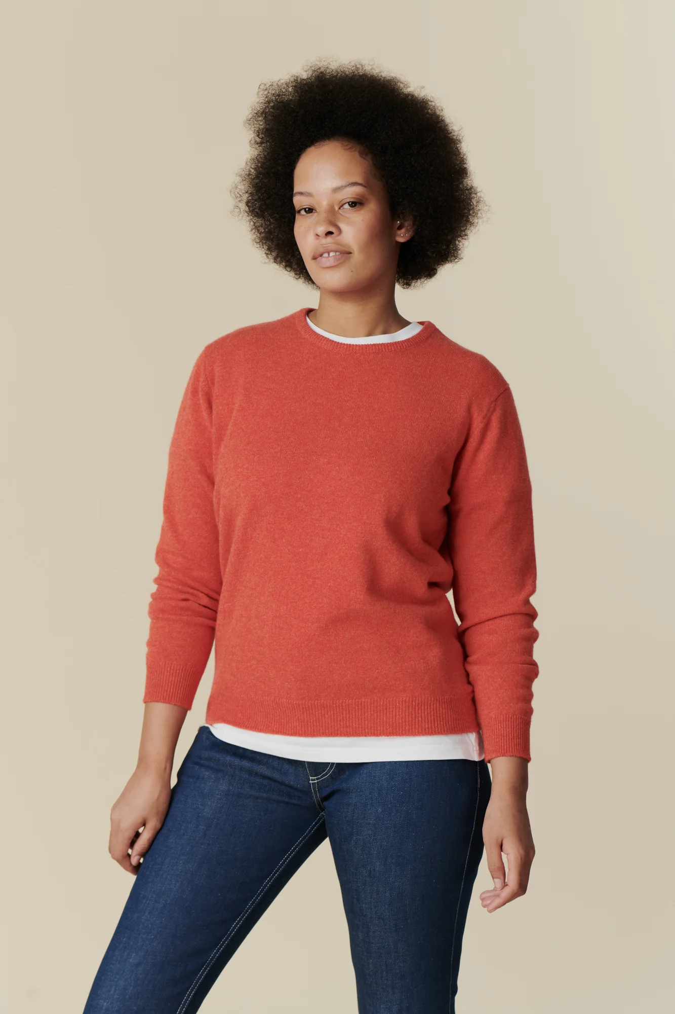Women's Lambswool Crew Neck - Flame Red - Image 3