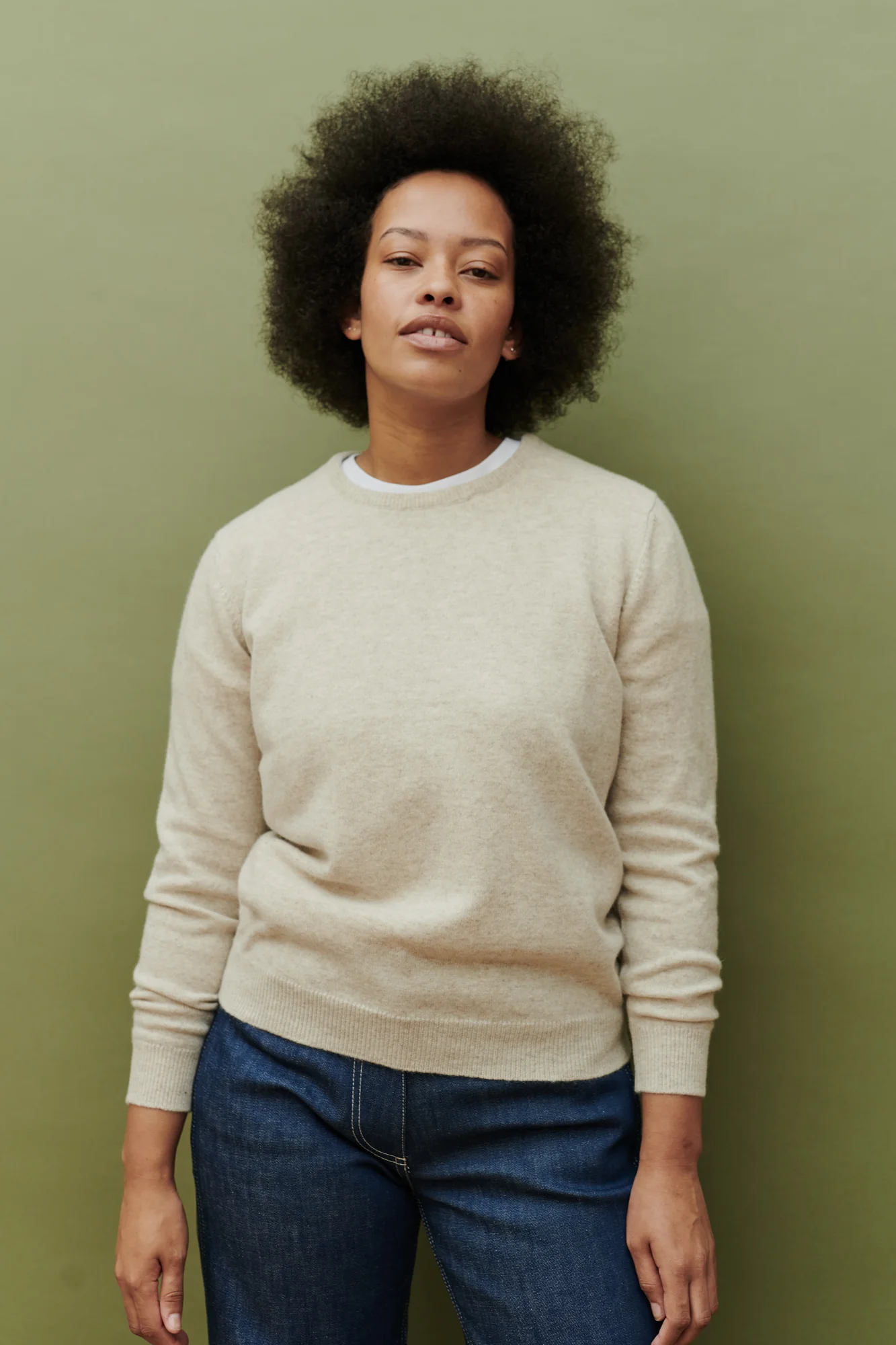 Women's Lambswool Crew Neck - Linen - Image 3