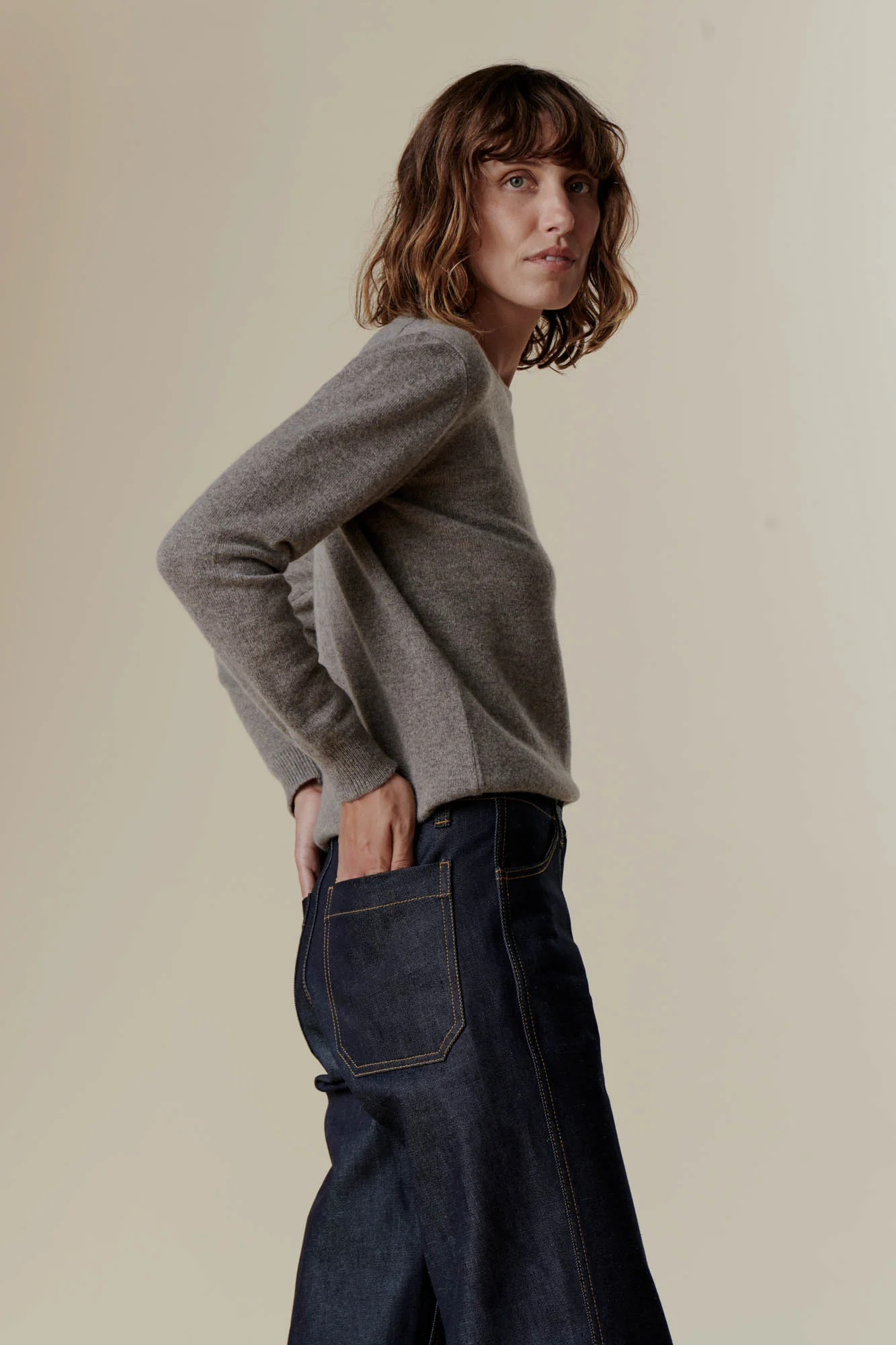 Women's Lambswool Crew Neck - Truffle - Image 3