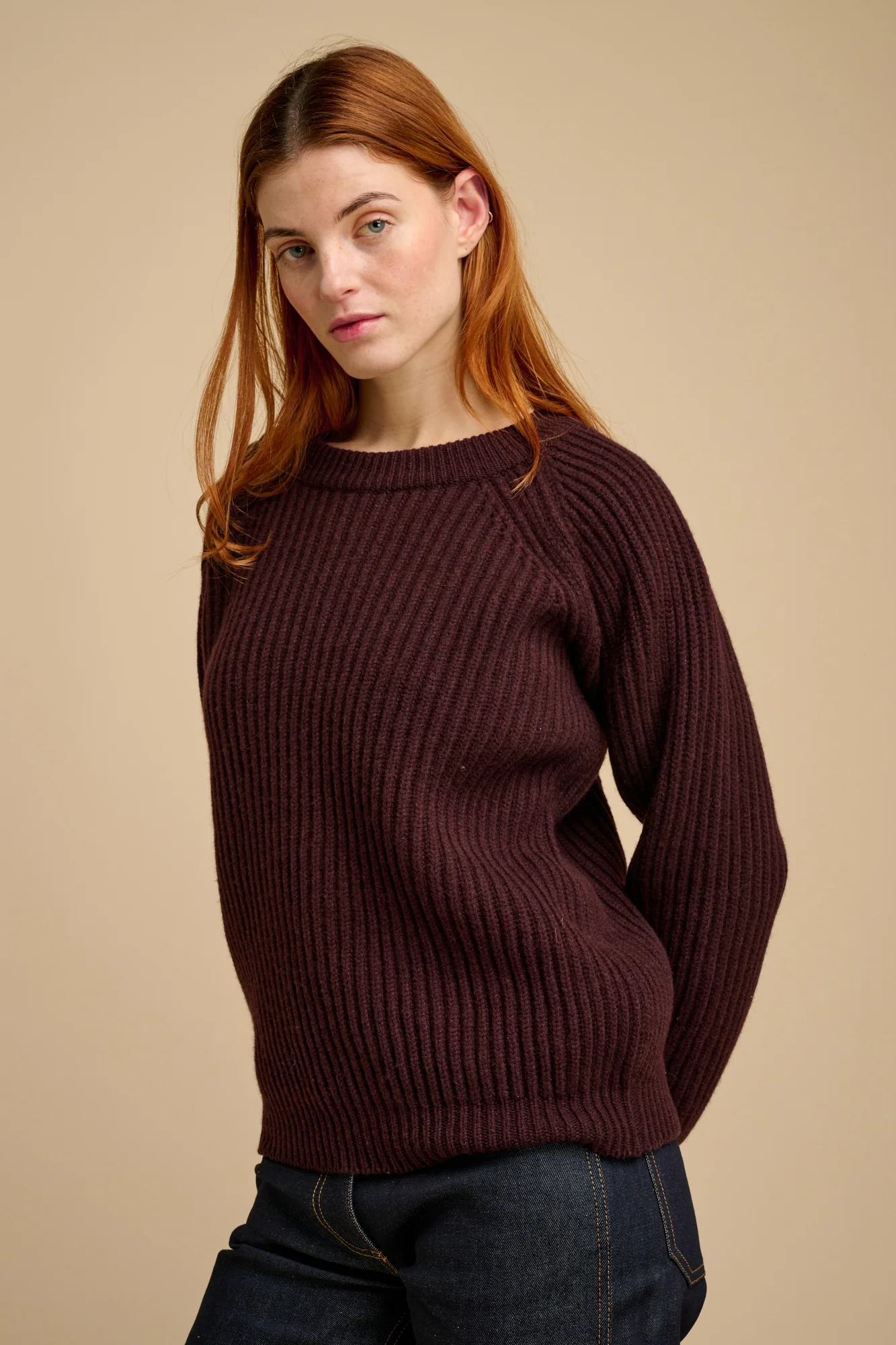 Women's Lambswool Fisherman Ribbed Jumper - Choc - Image 2