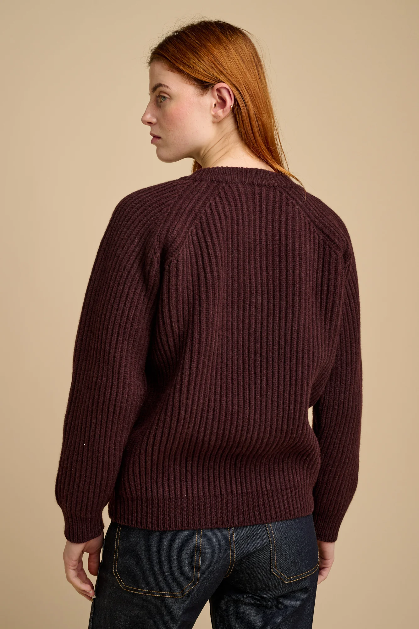 Women's Lambswool Fisherman Ribbed Jumper - Choc - Image 3