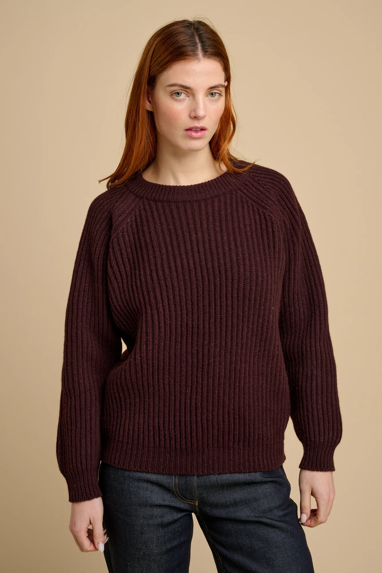 Women's Lambswool Fisherman Ribbed Jumper - Choc - Image 5