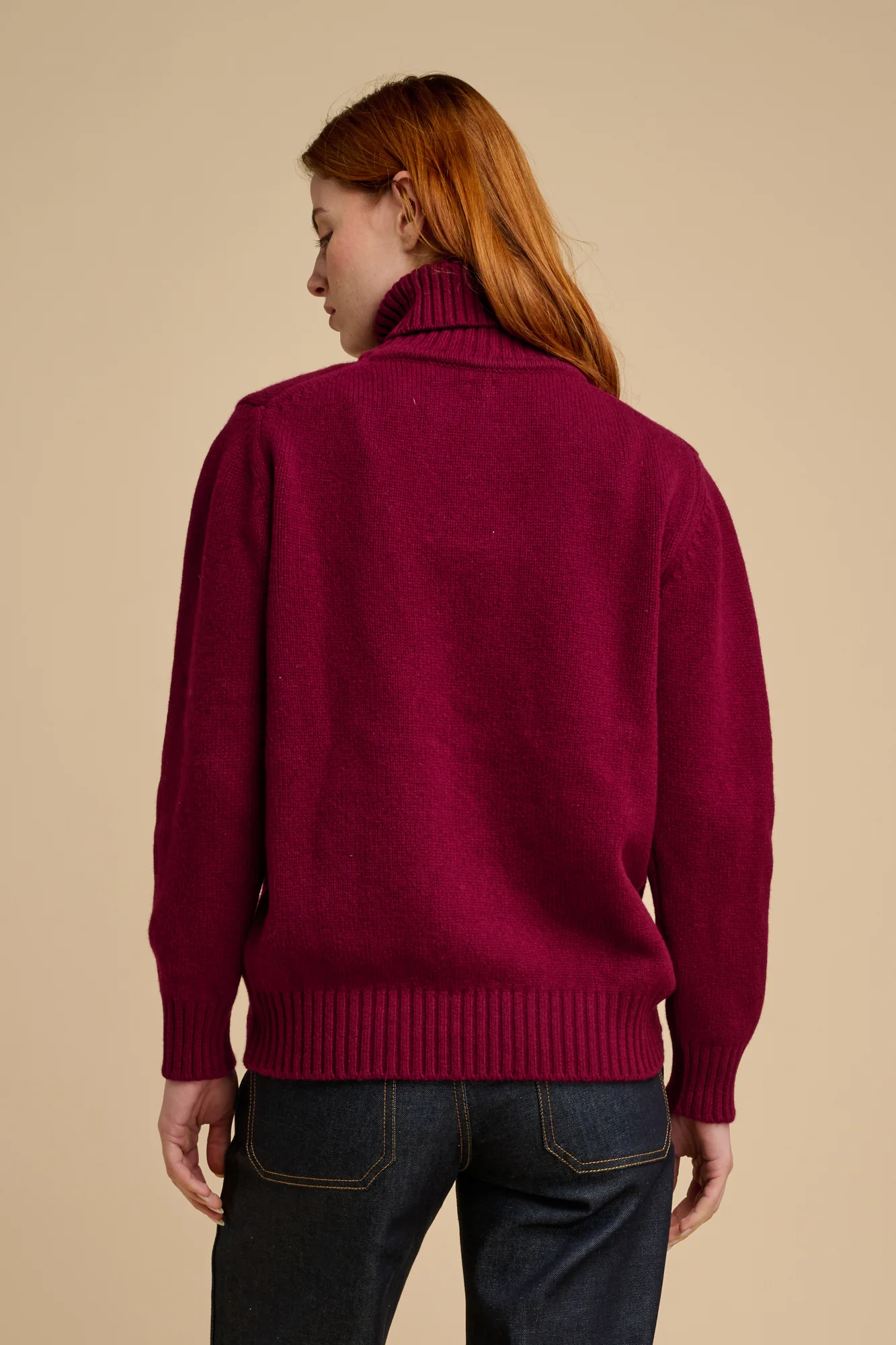 Women's Lambswool Roll Neck-Burgundy - Image 3