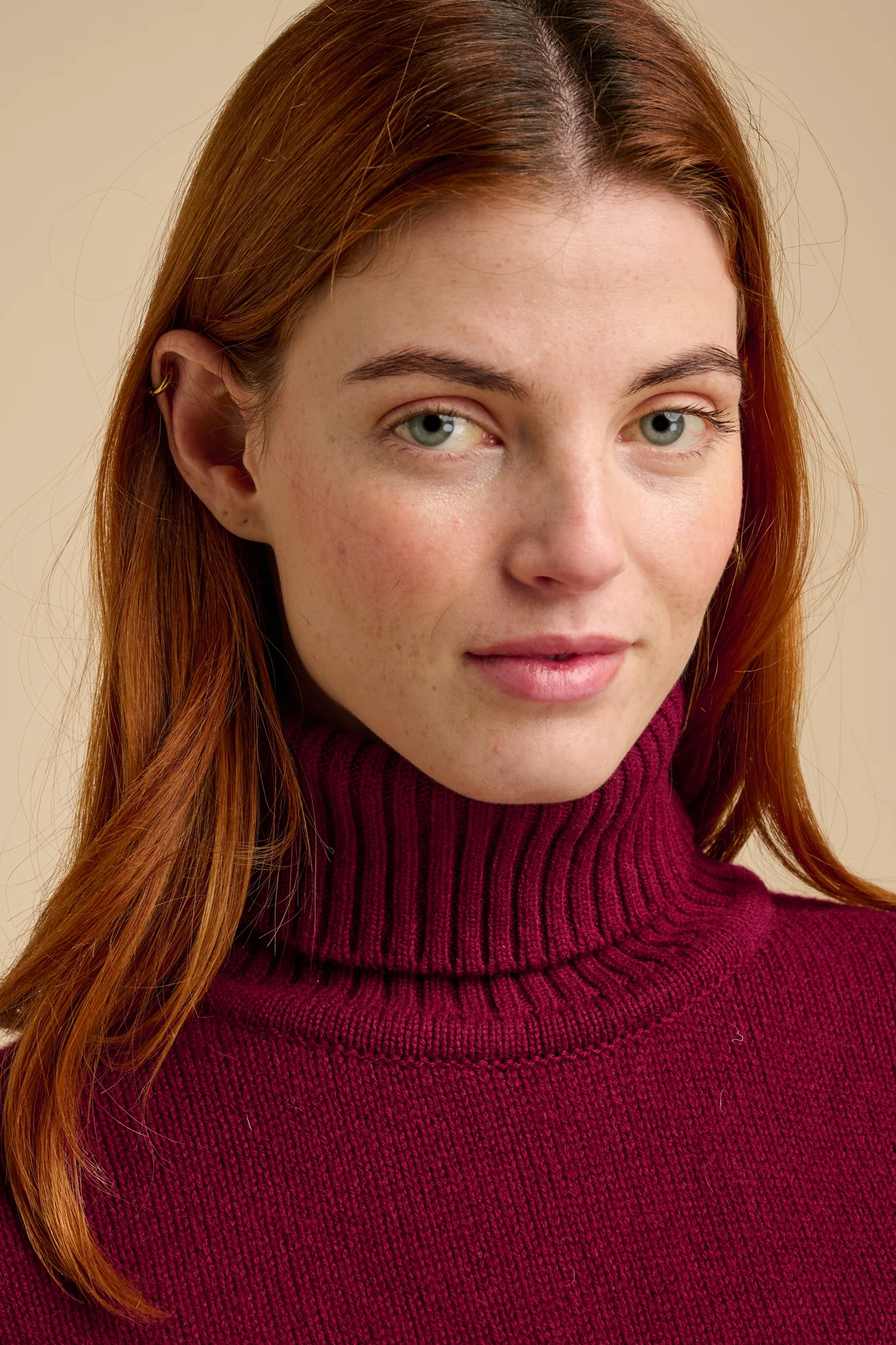 Women's Lambswool Roll Neck-Burgundy - Image 4