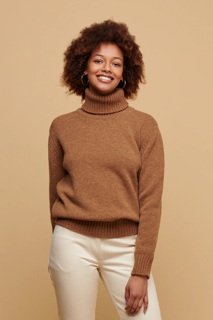 Women's Lambswool Roll Neck - Dark Camel