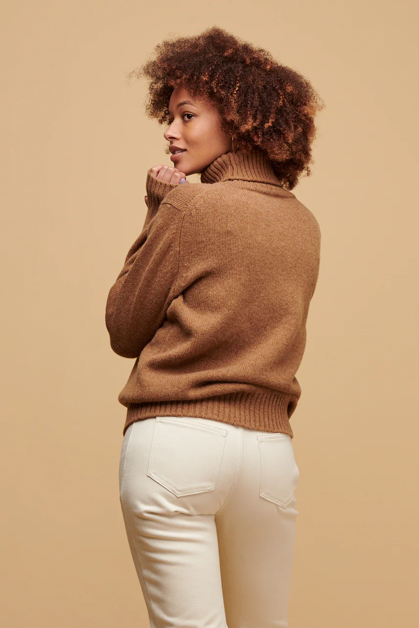 Women's Lambswool Roll Neck - Dark Camel - Image 2