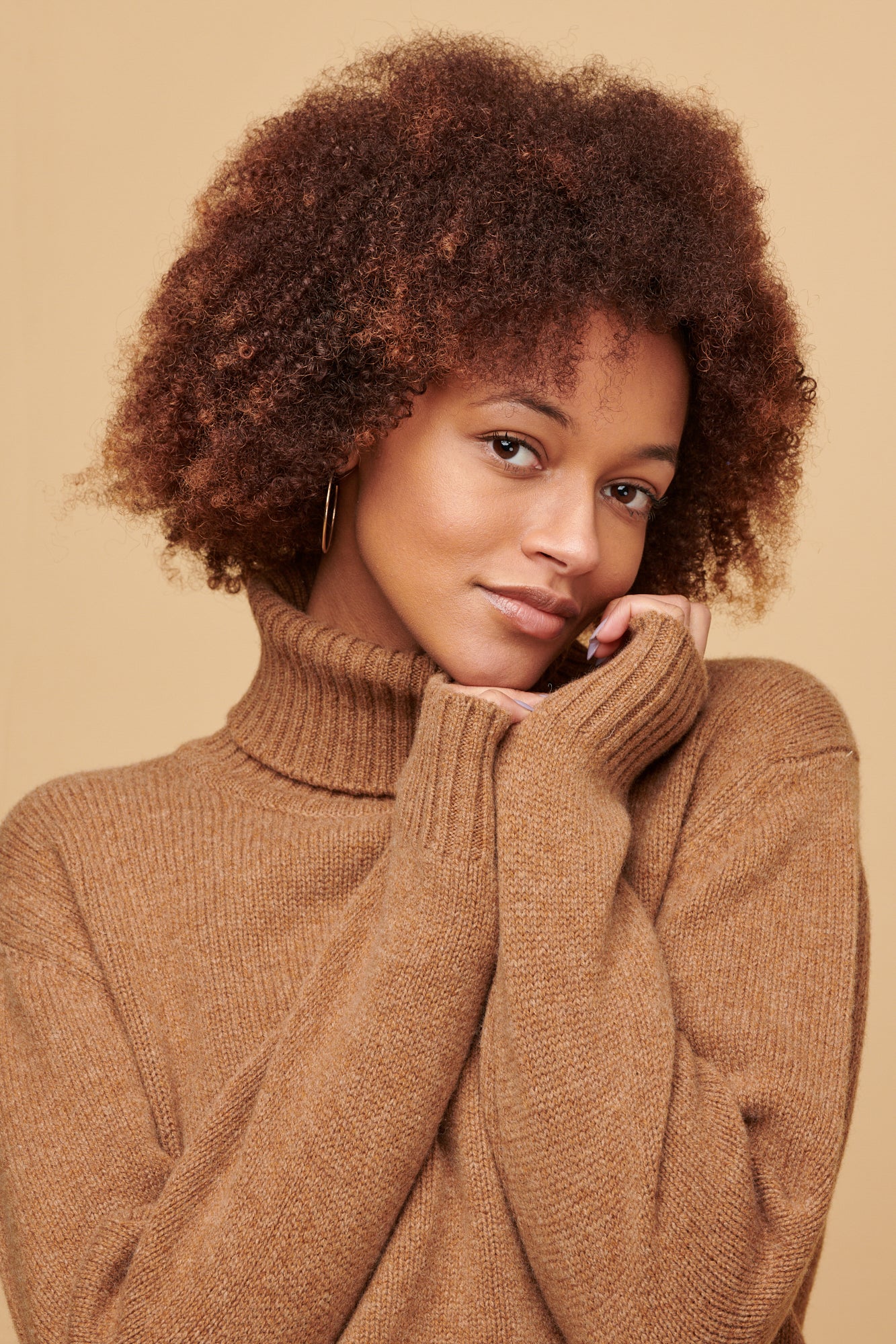 Women's Lambswool Roll Neck - Dark Camel - Image 3