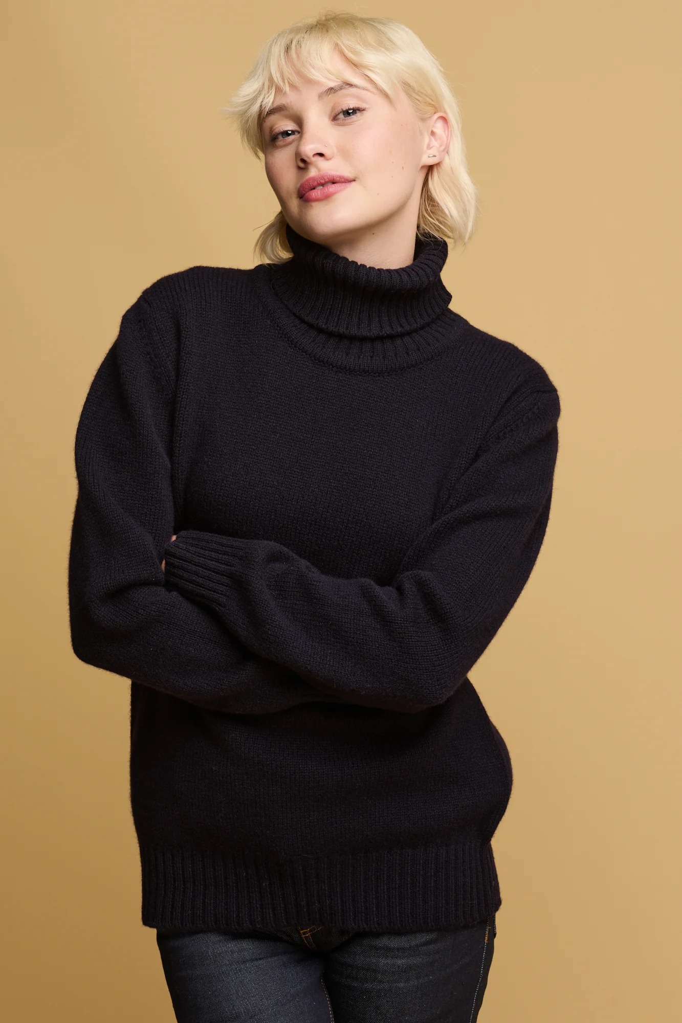 Women's Lambswool Roll Neck - Navy - Image 2