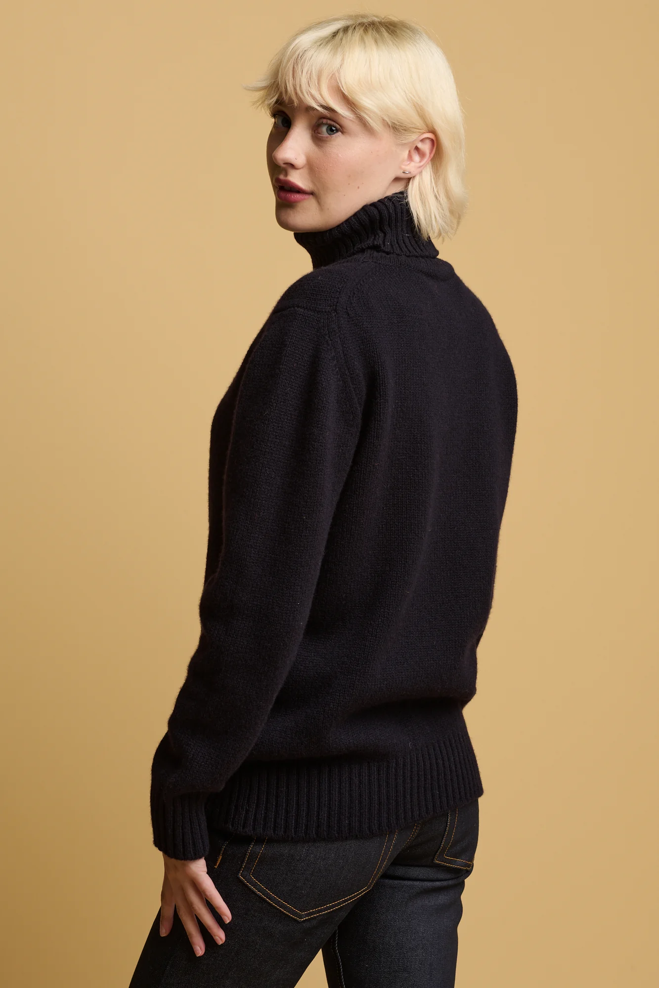 Women's Lambswool Roll Neck - Navy - Image 3