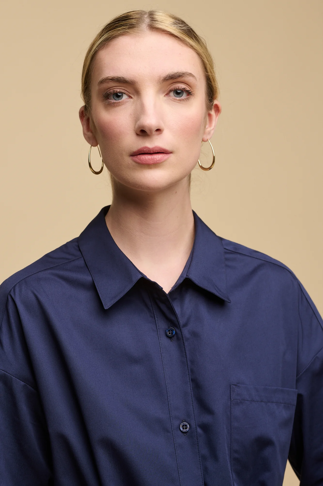 Women's Lorelle Belted Midi Cotton Shirt Dress - Navy - Image 2