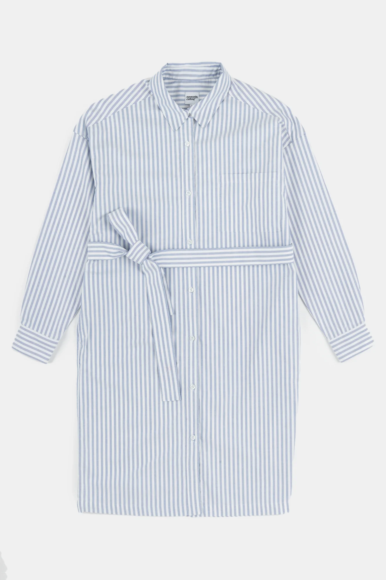 Women's Lorelle Belted Midi Cotton Shirt Dress - Blue/White - Image 7