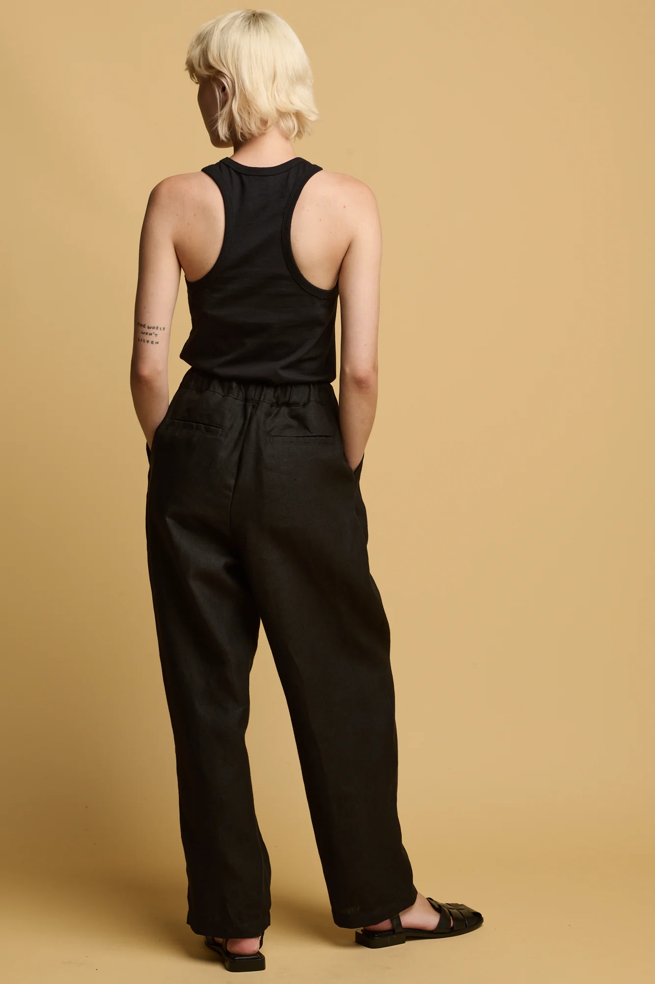 Women's Lorna Elasticated Waist Linen Trouser - Black - Image 2
