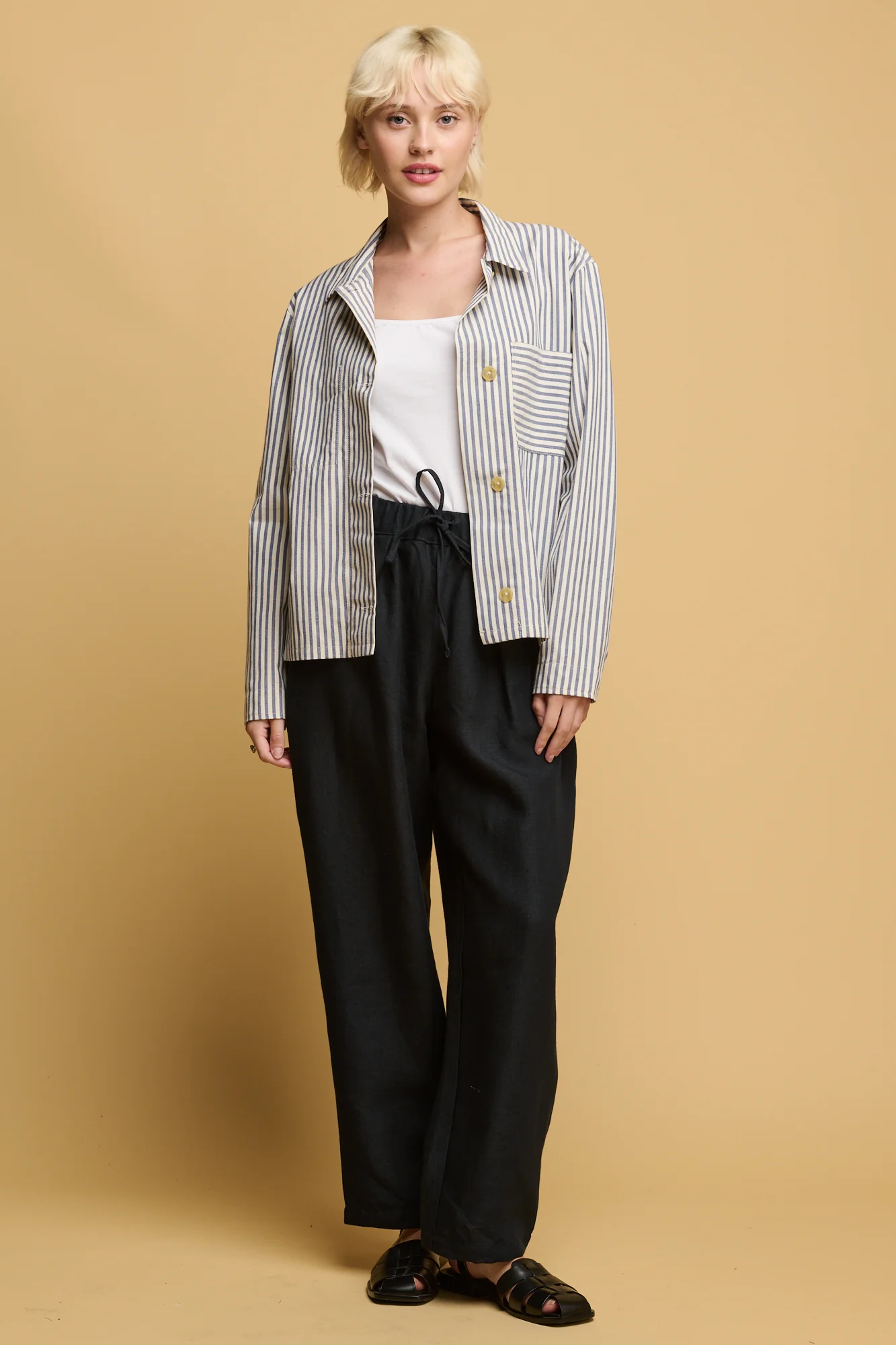 Women's Lorna Elasticated Waist Linen Trouser - Navy