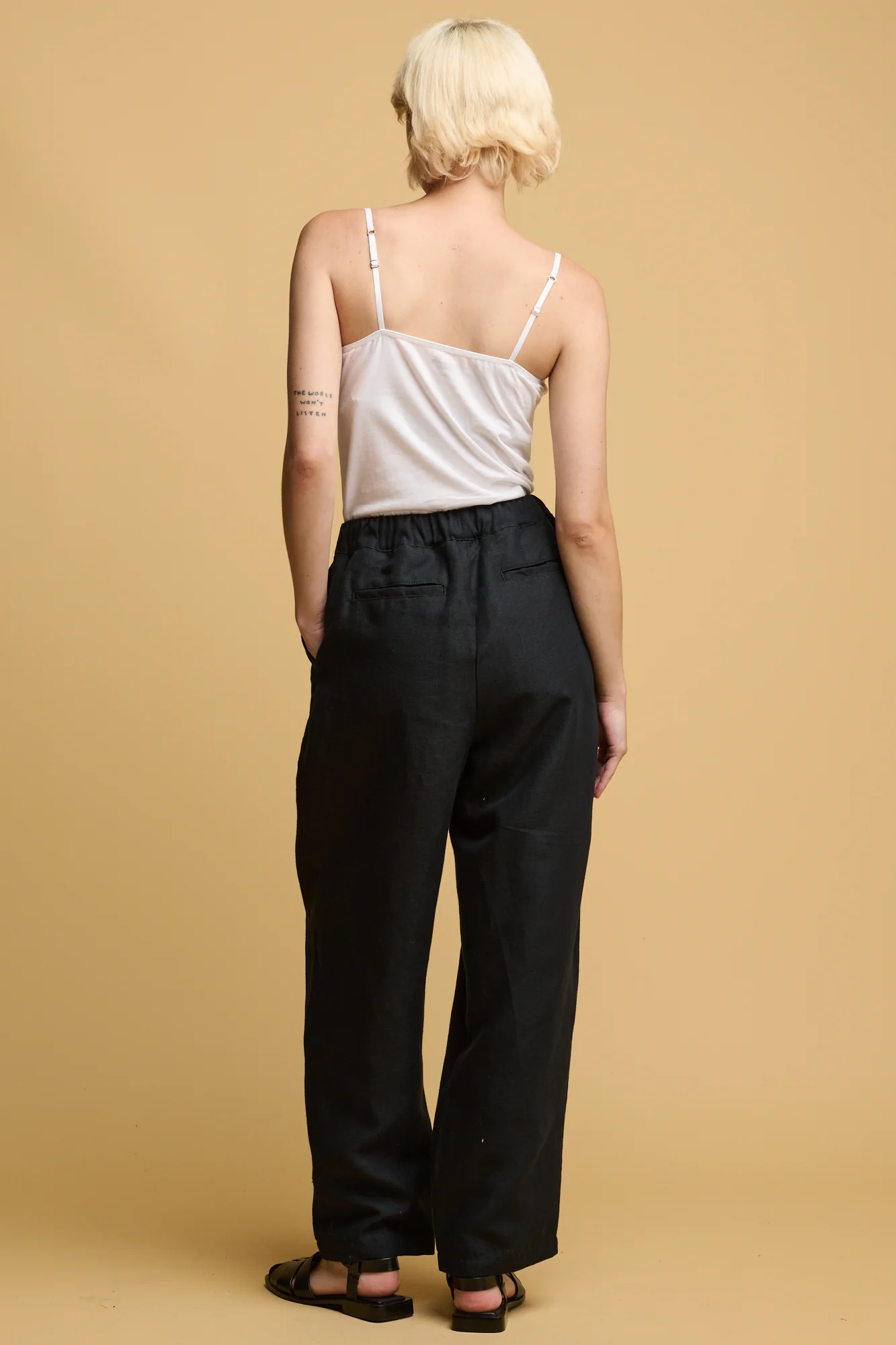 Women's Lorna Elasticated Waist Linen Trouser - Navy - Image 3