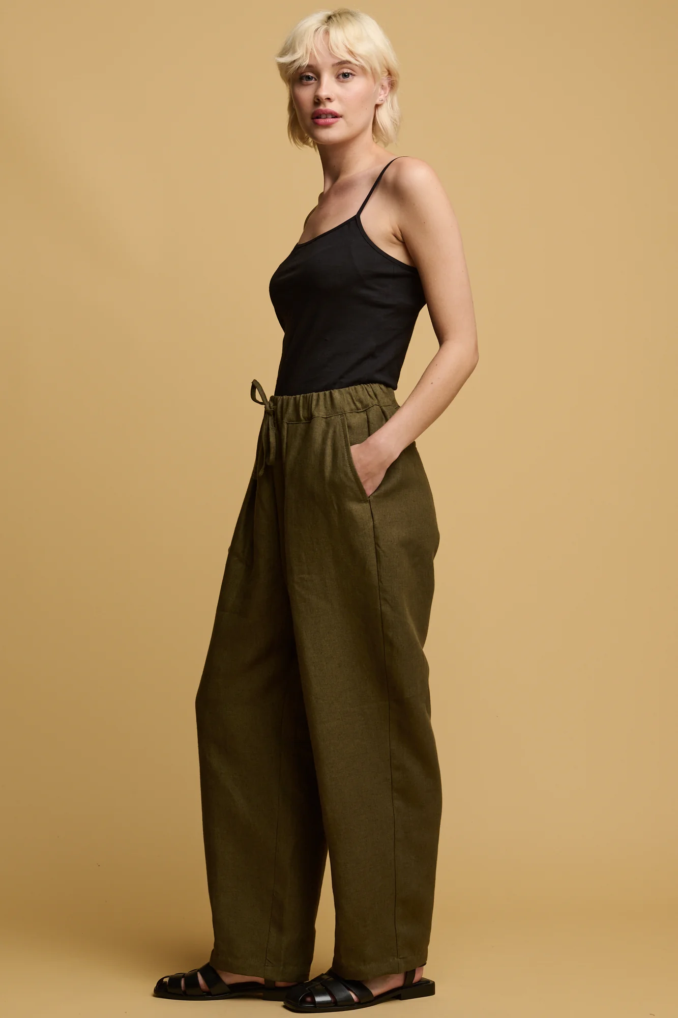 Women's Lorna Elasticated Waist Linen Trouser - Olive
