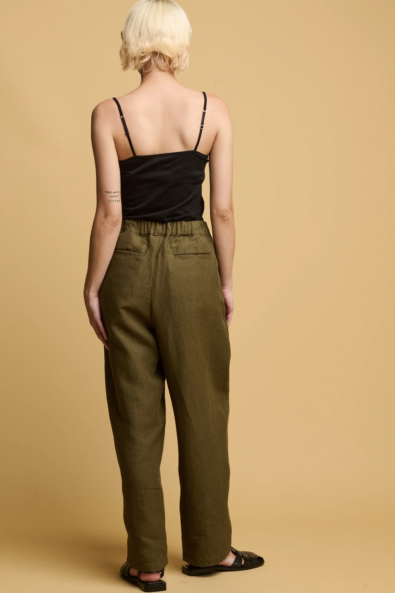 Women's Lorna Elasticated Waist Linen Trouser - Olive - Image 2