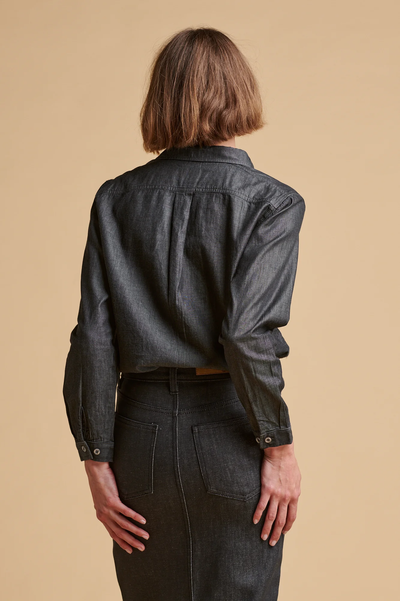 Women's Olivia Half Placket Lightweight Denim Shirt - Black - Image 3
