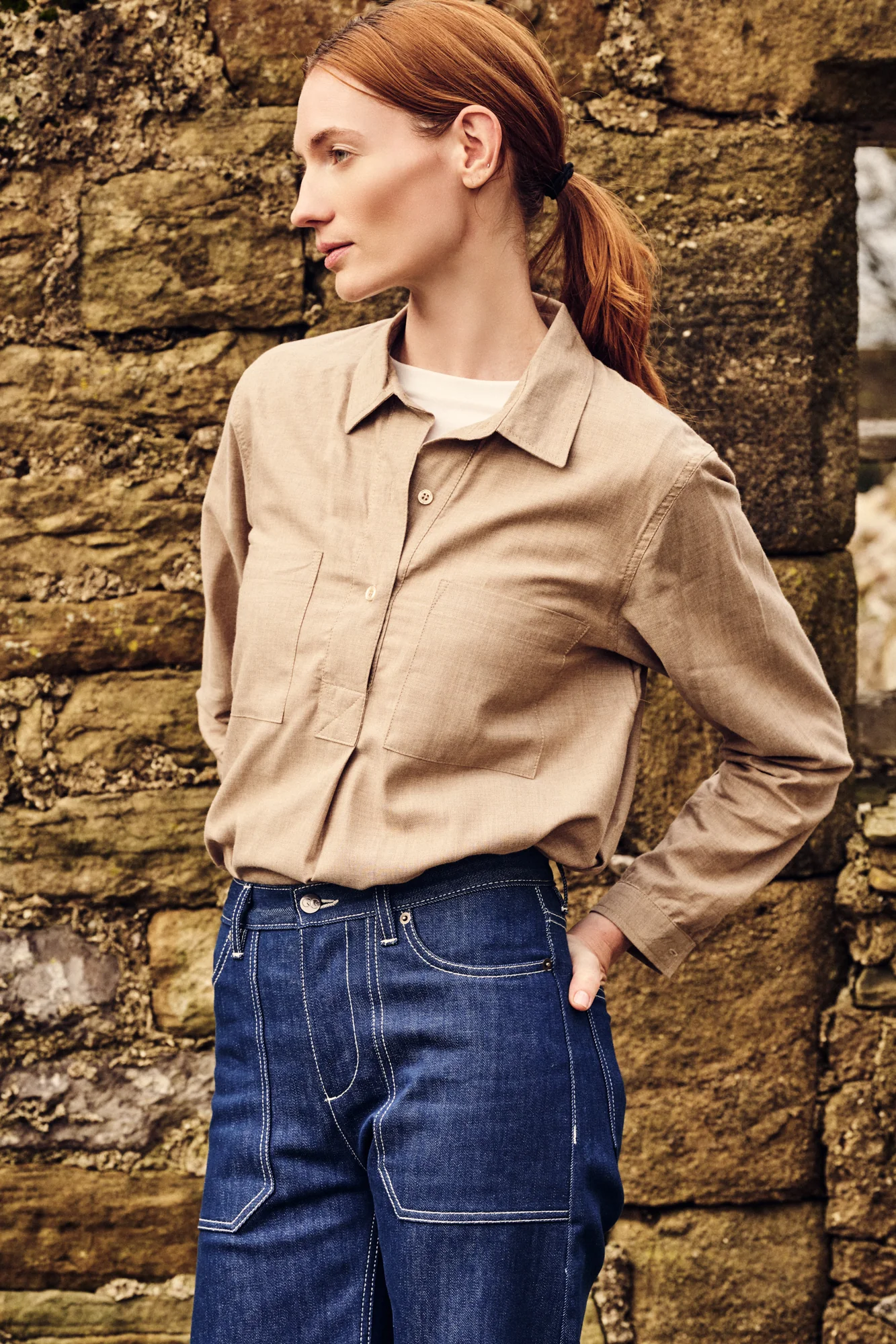 Womens Olivia Half Placket Ltweight Shirt - LT Tan - Image 3