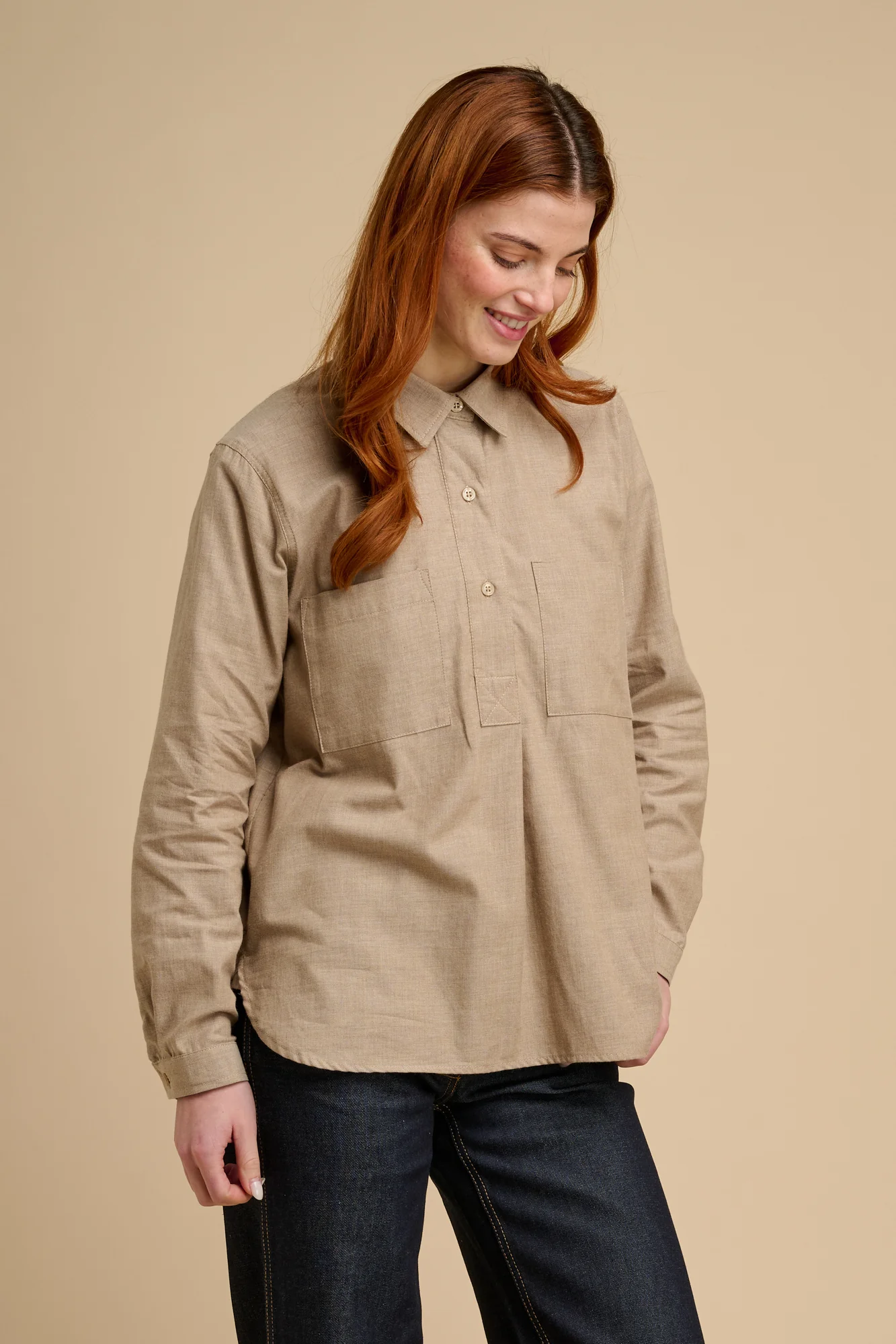 Womens Olivia Half Placket Ltweight Shirt - LT Tan - Image 5