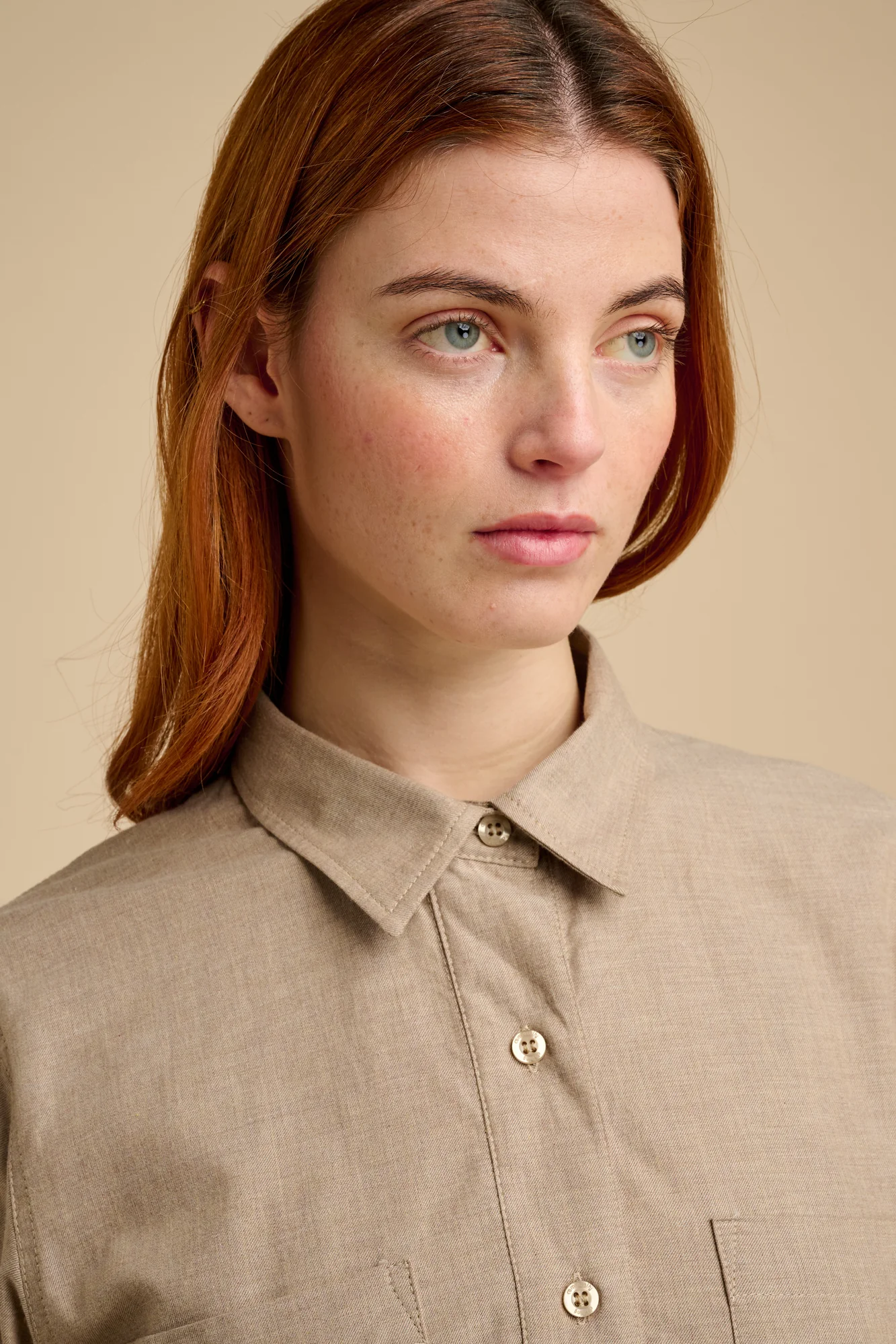 Womens Olivia Half Placket Ltweight Shirt - LT Tan - Image 6