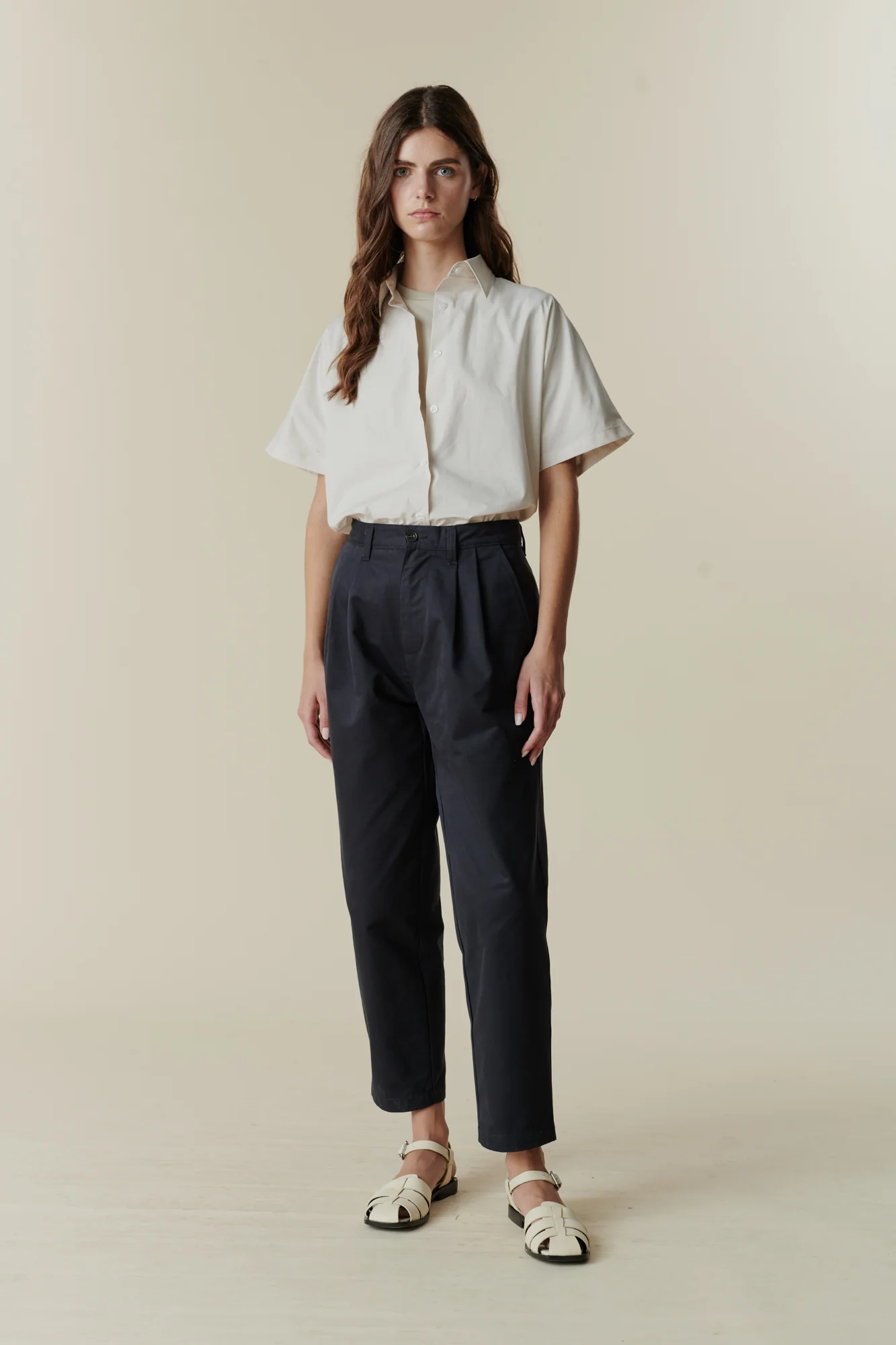 Women's Pleated Trousers- Navy - Image 4