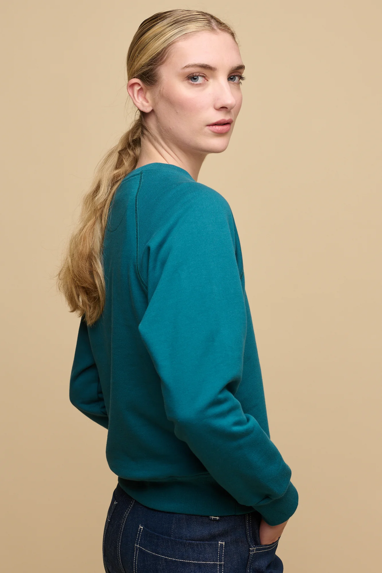 Women's Raglan Sweatshirt Plastic Free- Teal