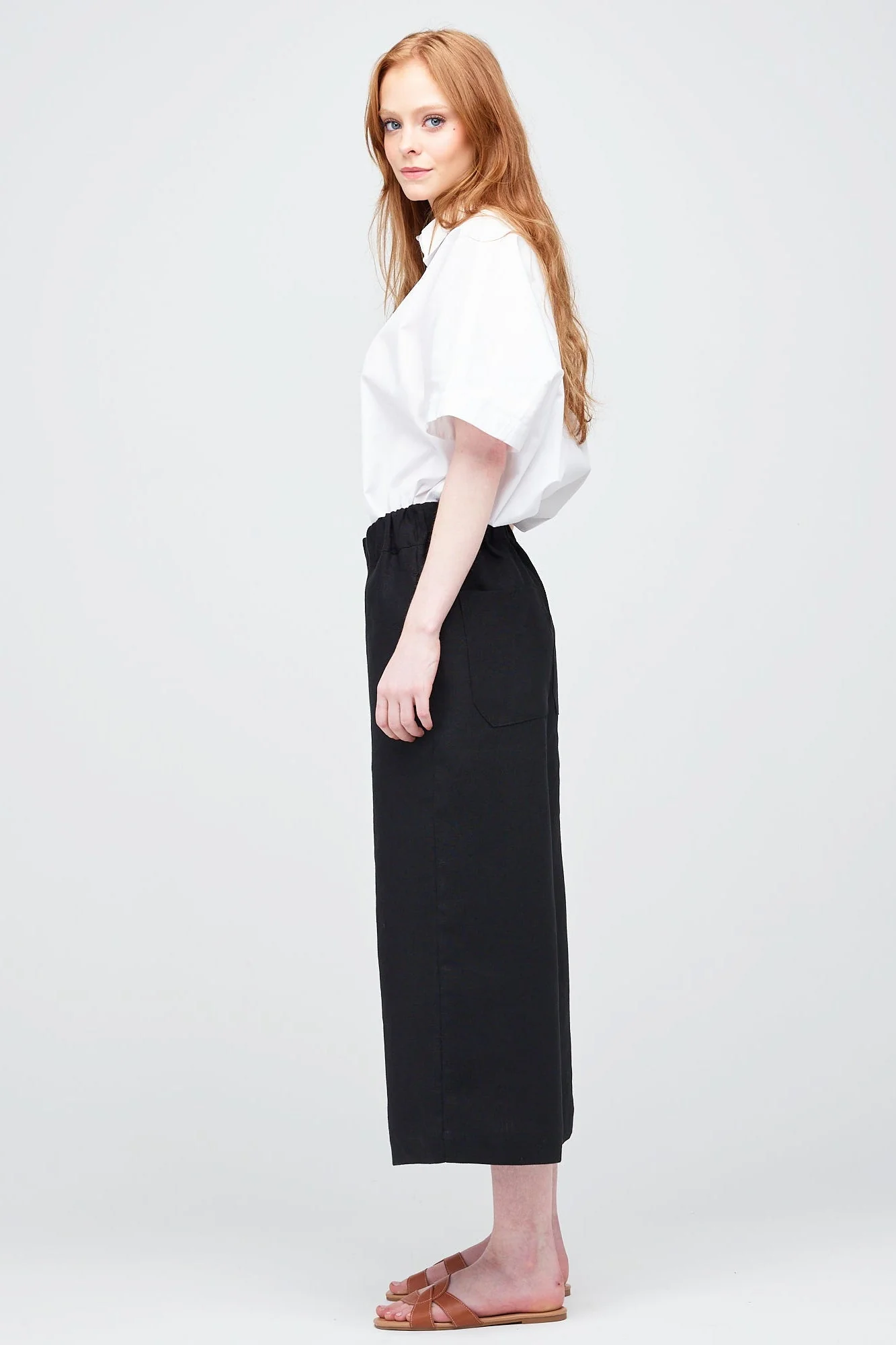 Women's Short PJ Trousers - Black Linen - Image 3
