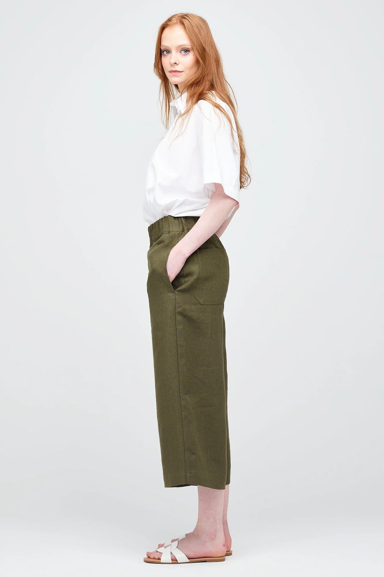 Women's Short PJ Trousers - Khaki Linen - Image 3