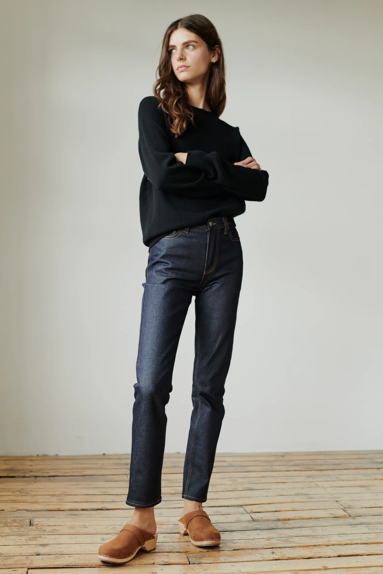 Women's Straight Leg High Rise Denim Jeans - Indigo - Image 3