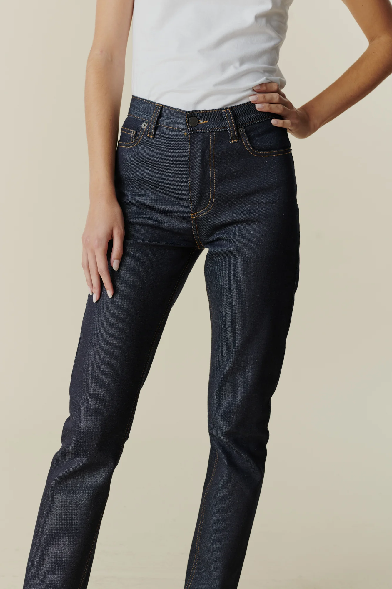 Women's Straight Leg High Rise Denim Jeans - Indigo - Image 4