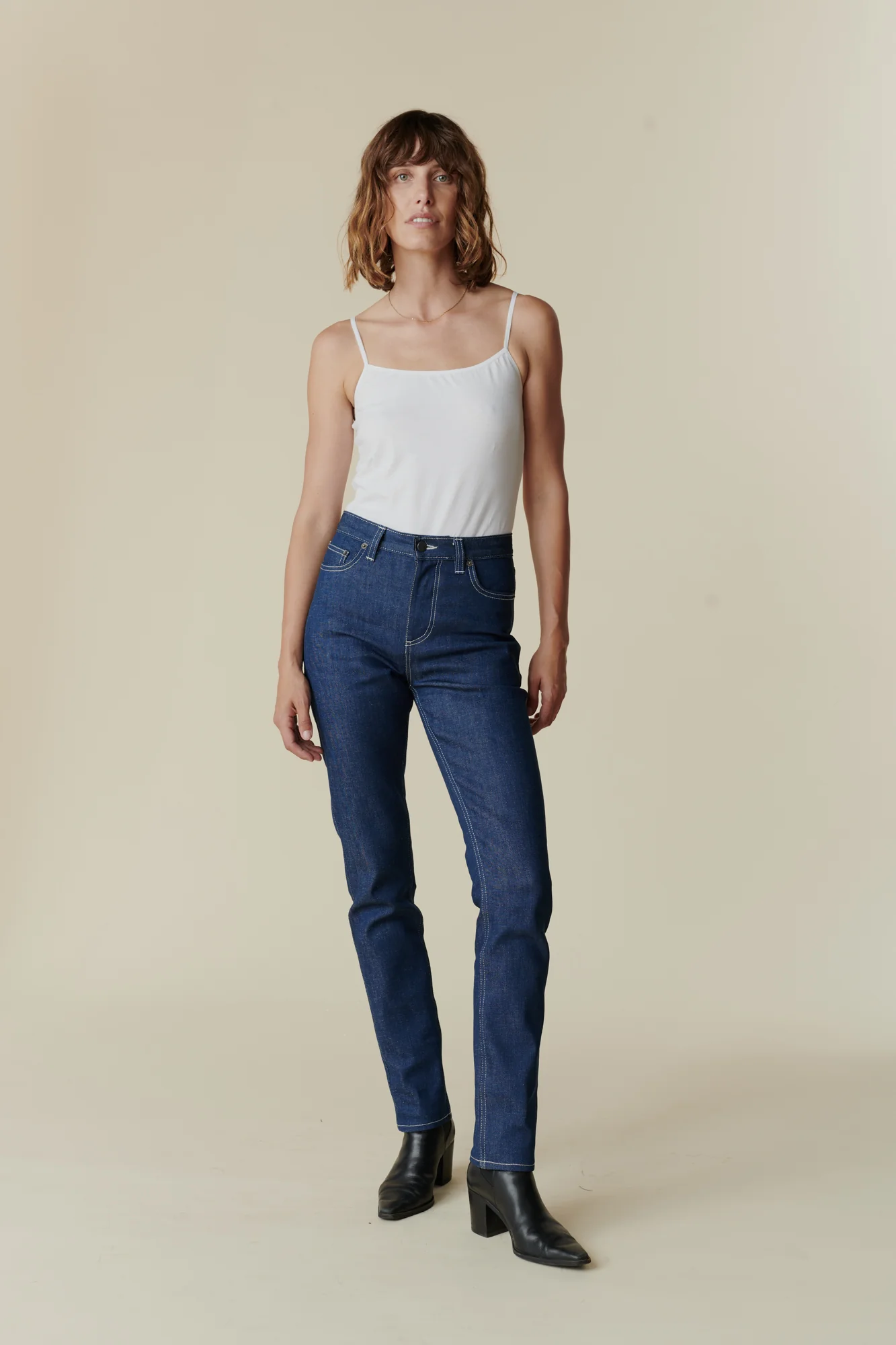 Women's Straight Leg High Rise Denim Jeans - Blue - Image 3
