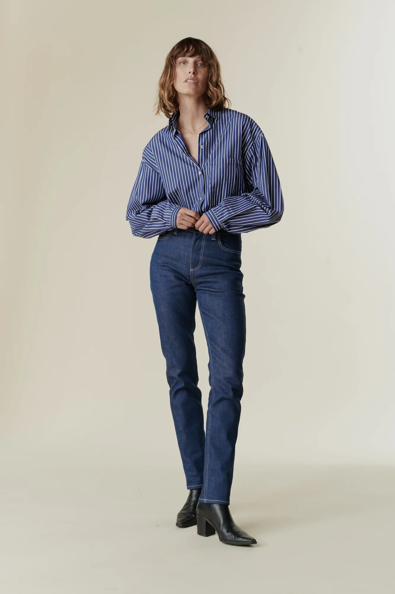 Women's Straight Leg High Rise Denim Jeans - Blue - Image 5