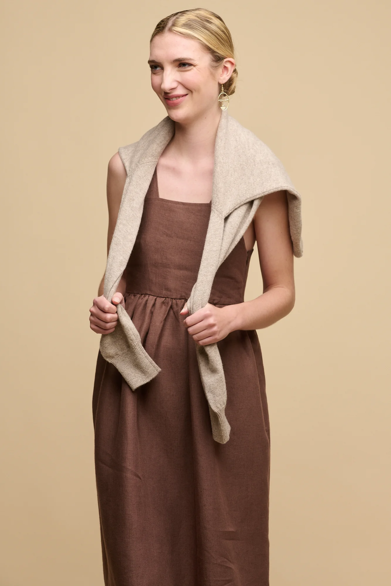 Women's Linen Sun Dress - Cocoa - Image 2