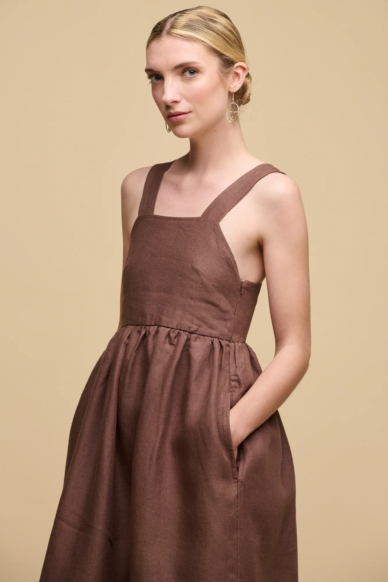 Women's Linen Sun Dress - Cocoa - Image 3