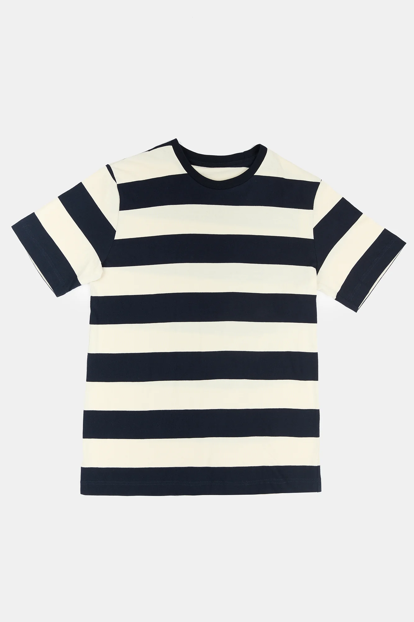 Women's Wide Stripe Short Sleeve T Shirt - Ecru/Navy - Image 5