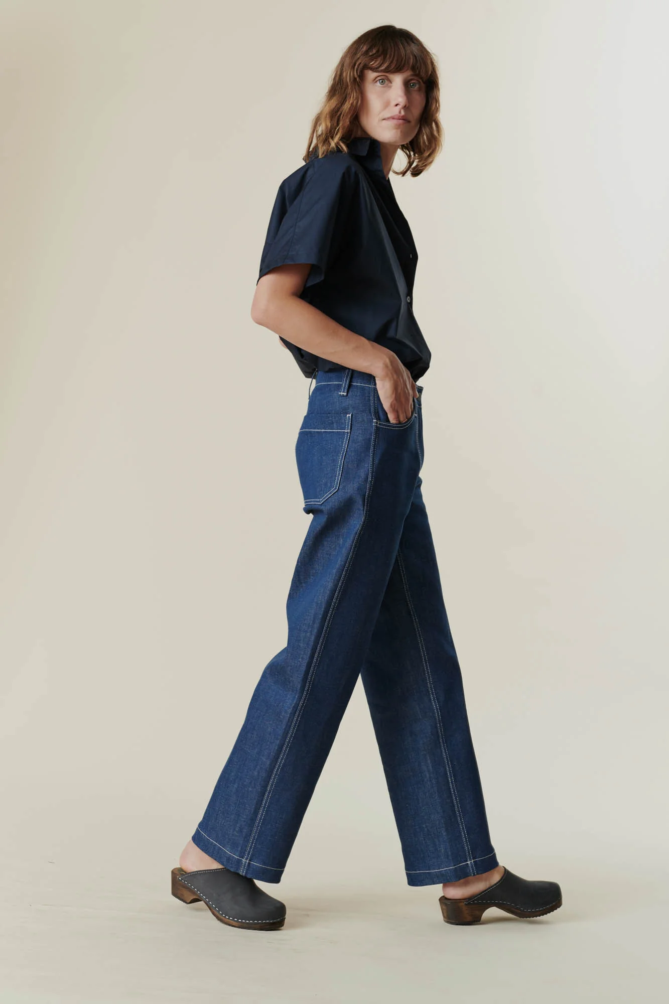 Women's Work Wide Straight Leg Denim Jeans - Blue - Image 7