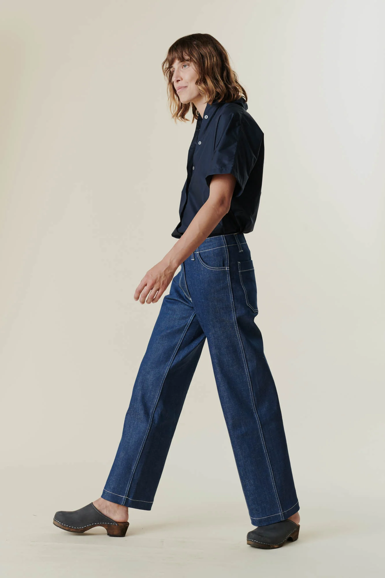 Women's Work Wide Straight Leg Denim Jeans - Blue - Image 8