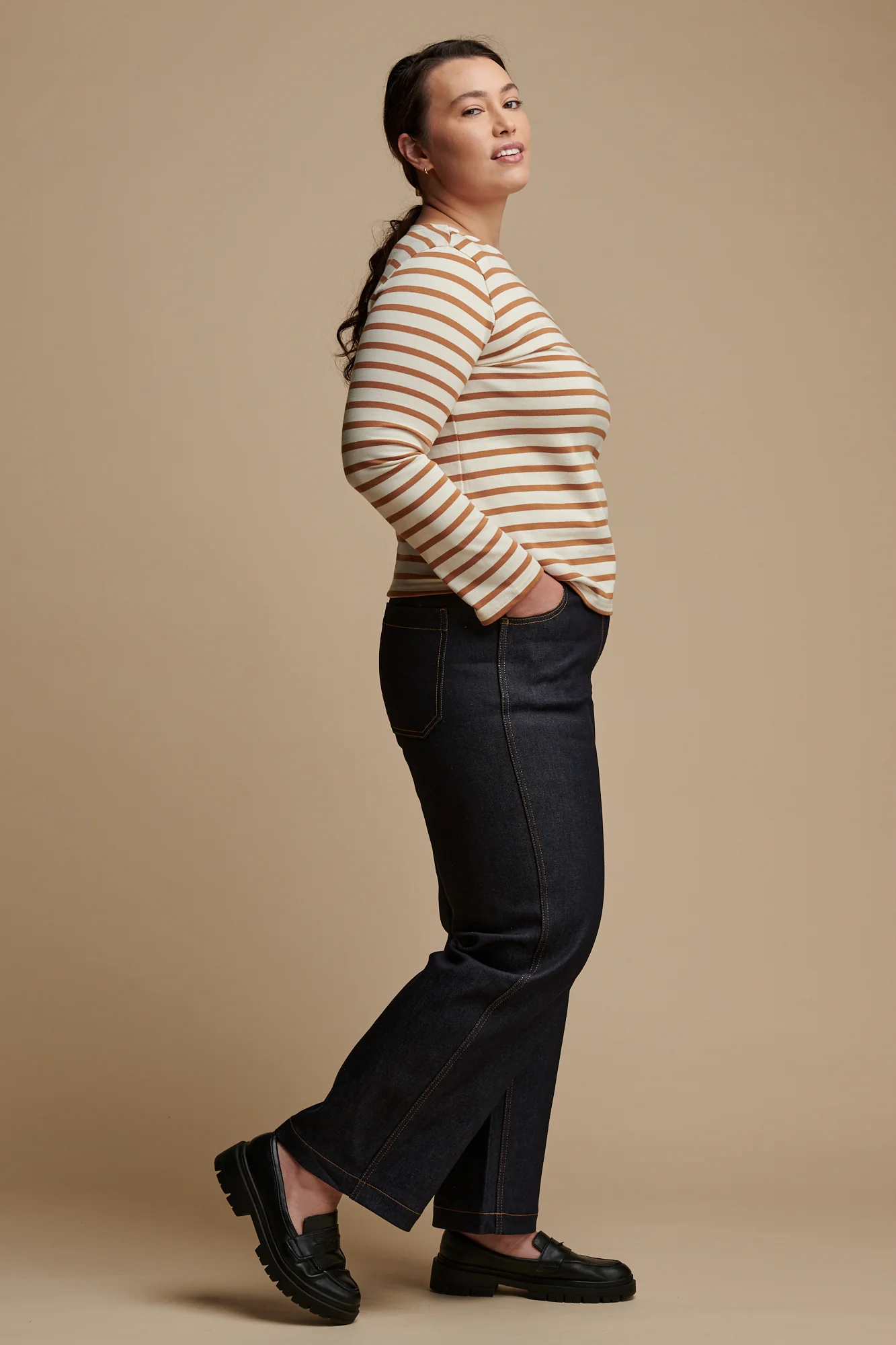 Women's Work Wide Straight Leg Denim Jeans - Indigo - Image 3