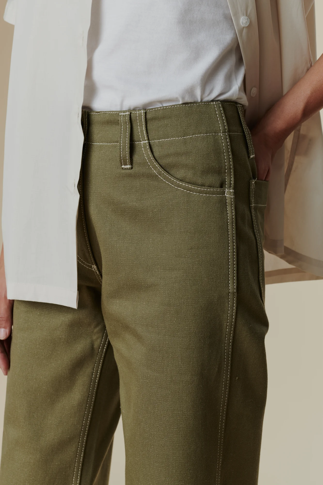 Women's Work Wide Straight Leg Denim Jeans - Olive - Image 3